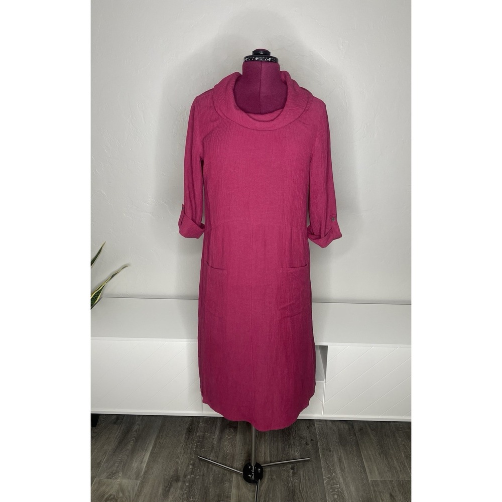 Soft Surroundings‎ Midi Dress Women's M Everly Gauze 3/4 Sleeve Berry Pockets